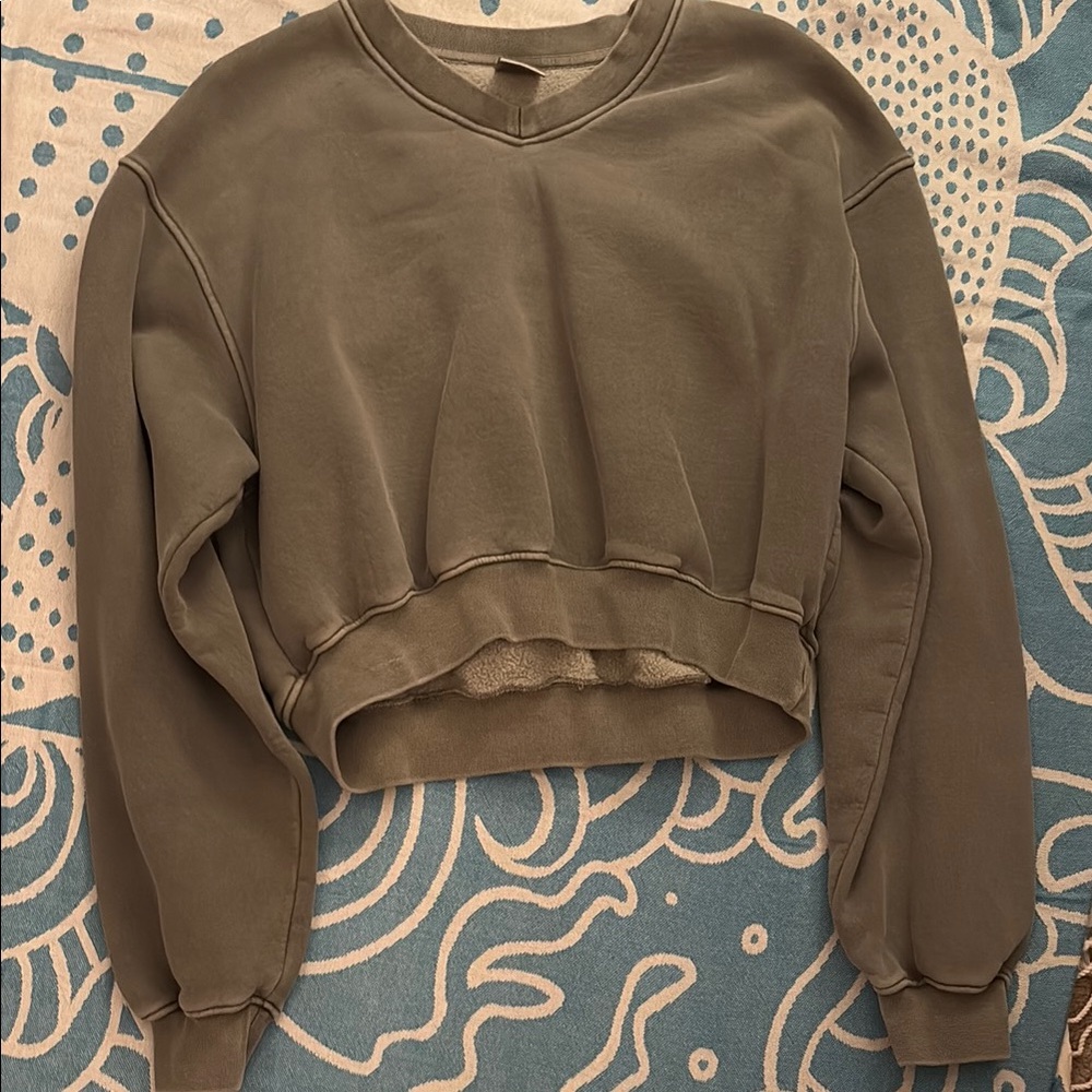 Olive Green Women's Cropped Sweatshirt